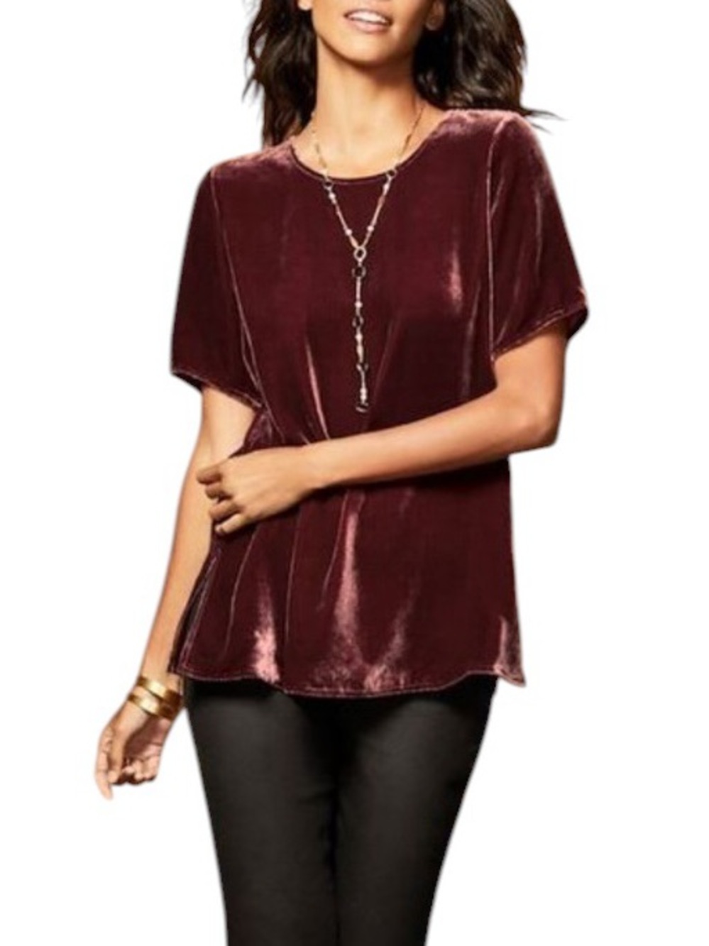 Eileen Fisher velour short sleeve crew neck blouse size M excellent condition